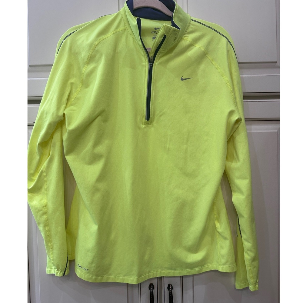 Nike Dri-FIT Women XL Neon Yellow Volt Quarter Zip Running Pullover Top